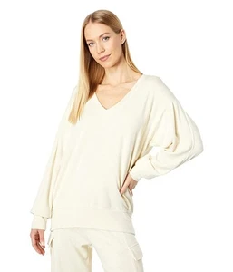 Sundry Sweatshirt Women's Small Eggshell Pleated Sleeve V-Neck Pullover SGN1601 - Picture 1 of 12