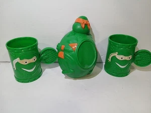 Set 3 ciotole e 2 tazze Michelangelo tartarughe ninja mutanti adolescenti 1990 vintage - Foto 1 di 22