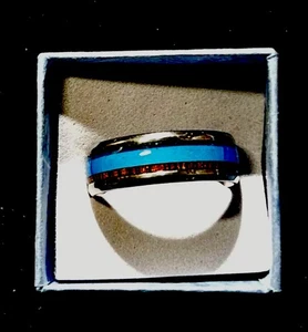 Men’s Turquoise And Wood Inlay Tungsten Band  Size 12.   #141 - Picture 1 of 3