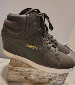 Puma Vikky Hidden Wedge Heel Sneaker Gray Grey White Womens Size US 11. A4 - Picture 1 of 5