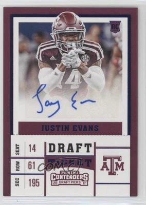 2017 Panini Contenders Draft Picks Ticket Blue Foil Justin Evans Rookie Auto RC - Image 1 of 2