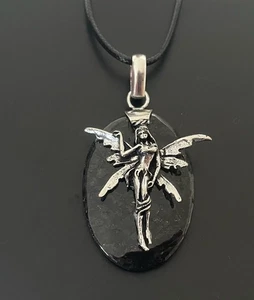 Collar Colgante Plata Obsidiana Hada Piedras Preciosas - Chapado en Plata 925 - Nuevo - Imagen 1 de 4