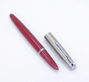 Uninked Parker 21 Red & Steel Cap Fountain Pen - Vintage - Picture 1 of 12