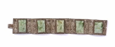 Brazalete tallado jadeíta filigrana chapado en plata china de 1930 鍍銀 - COMO ESTÁ Foto 1 de 4