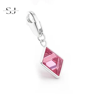 925 Sterling Silver Pink Pyramid Clip On Charm Lobster Clasp for Bracelet - Picture 1 of 1