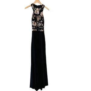Camille La Vie Maxikleid Pailletten Neckholder Träger Rücken Größe 6 schwarz - Bild 1 von 10