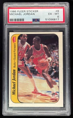 1986-87 Fleer Stickers #8 Michael Jordan RC PSA 6 - Image 1 of 2