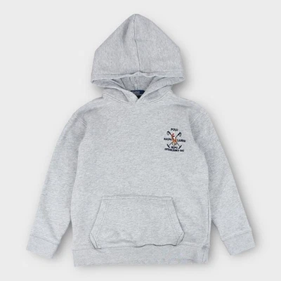 Polo Ralph Lauren Kids Hoodie Size 7 Gray Embroidered Pony Logo Pullover - Image 1 of 4