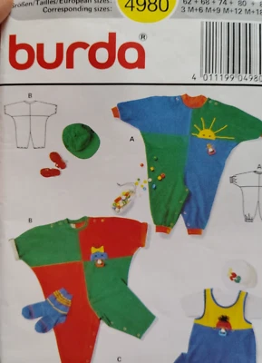 Jumpsuit One Piece Romper Bibs Boys 3M-2T burda 4980 Sewing Pattern Cut Snap - Image 1 of 4