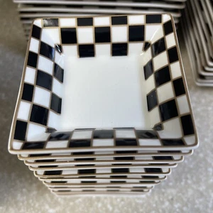 PORLIEN STEVE & WON PORCELAIN CHECKERED BOWL 3.25”BLACK WHITE GOLD - Picture 1 of 5