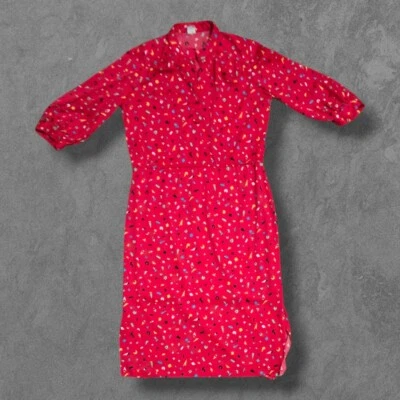 Vintage 80s Abstract Geometric Wild Colorful Midi Dress M/L - Image 1 of 4