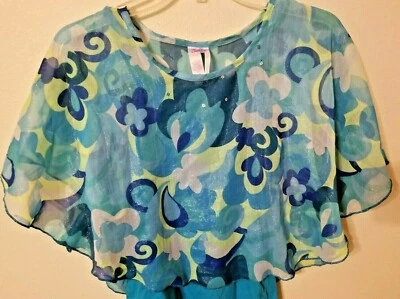 Justice Size 12  Sequin Teal Chiffon Over Teal Tank silver sparkle bat wing 21 L - Image 1 of 4