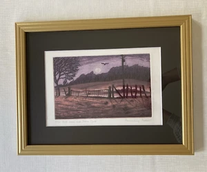 Vtg Rosemary Pettet Etching Limited Edition 15/50 "Full Moon & Farm Gate" Signed - Picture 1 of 19