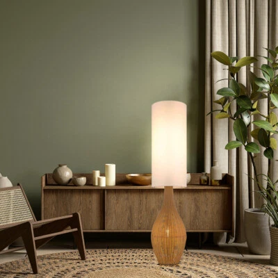 NOWA Stehleuchte Schlafzimmerlampe Stehlampe Textil Rattan Optik Beistelllampe 125 cm