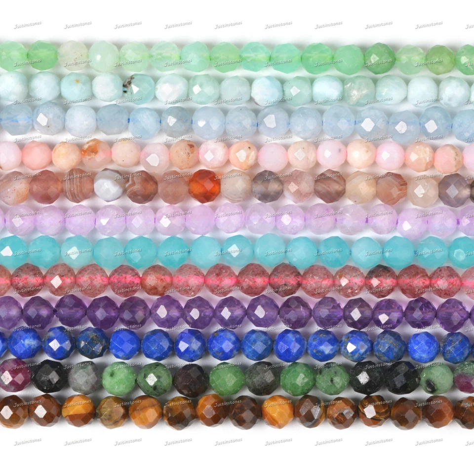 3.7mm to 4.7mm Faceted Gemstone Round Loose Beads DIY Jewelry Making Strand 15" - Image 1 of 1