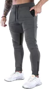 Men's Gym Workout Fitness Jogger Pants Running Sweatpants w/Zipper Pockets Gray - Picture 1 of 3
