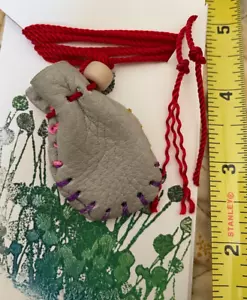 Grey X-Small Handcrafted Leather Drawstring Medicine Coin,Amulet Pouch S-13 - Picture 1 of 10