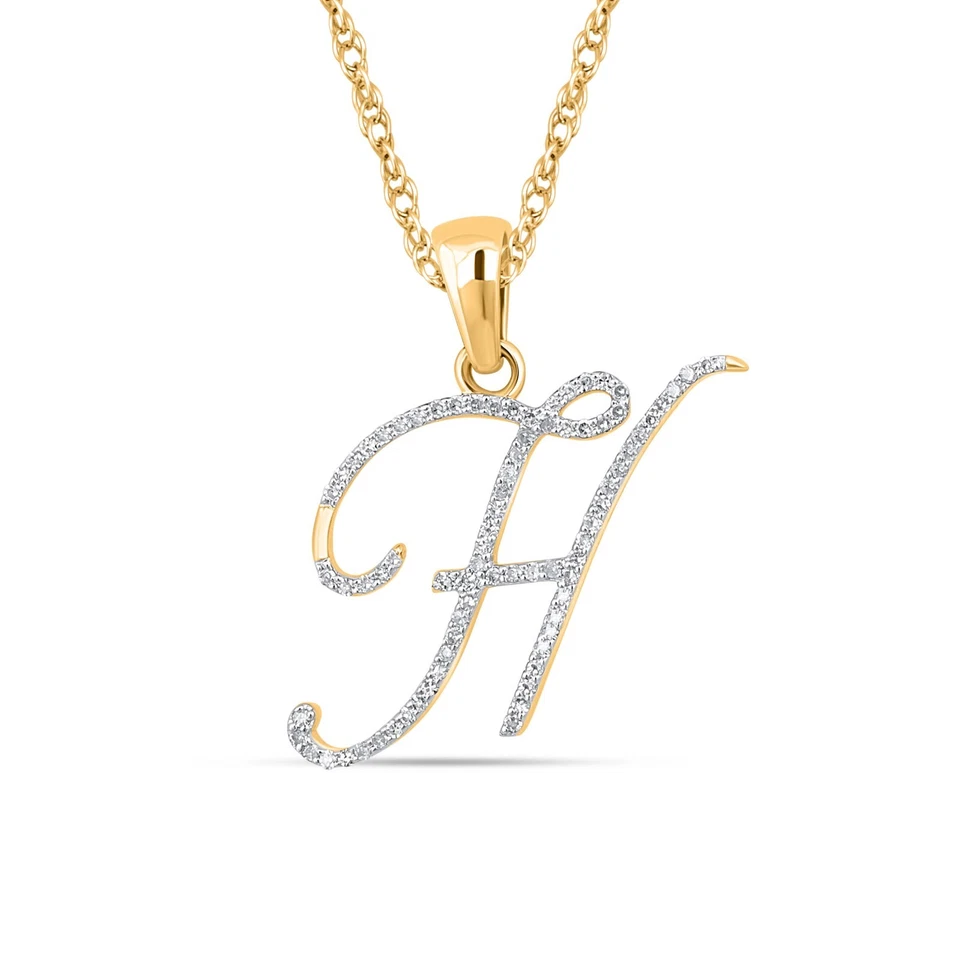 Кулон Cursive Letter-H с натуральным бриллиантом круглой огранки 0,18 карата покрытие желтым золотом 14 карат - Изображение 1 из 1