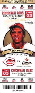 AUGUST 10, 2008 HOUSTON ASTROS @ CINCINNATI REDS FULL TICKET, TONY PEREZ PIC, NM - Picture 1 of 1