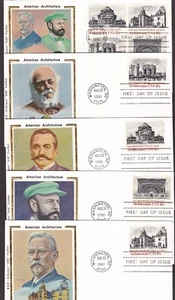 US 1928-31 FDC Lot of 5 American Architecture w/ Colorano "Silk" Cachets - Picture 1 of 5
