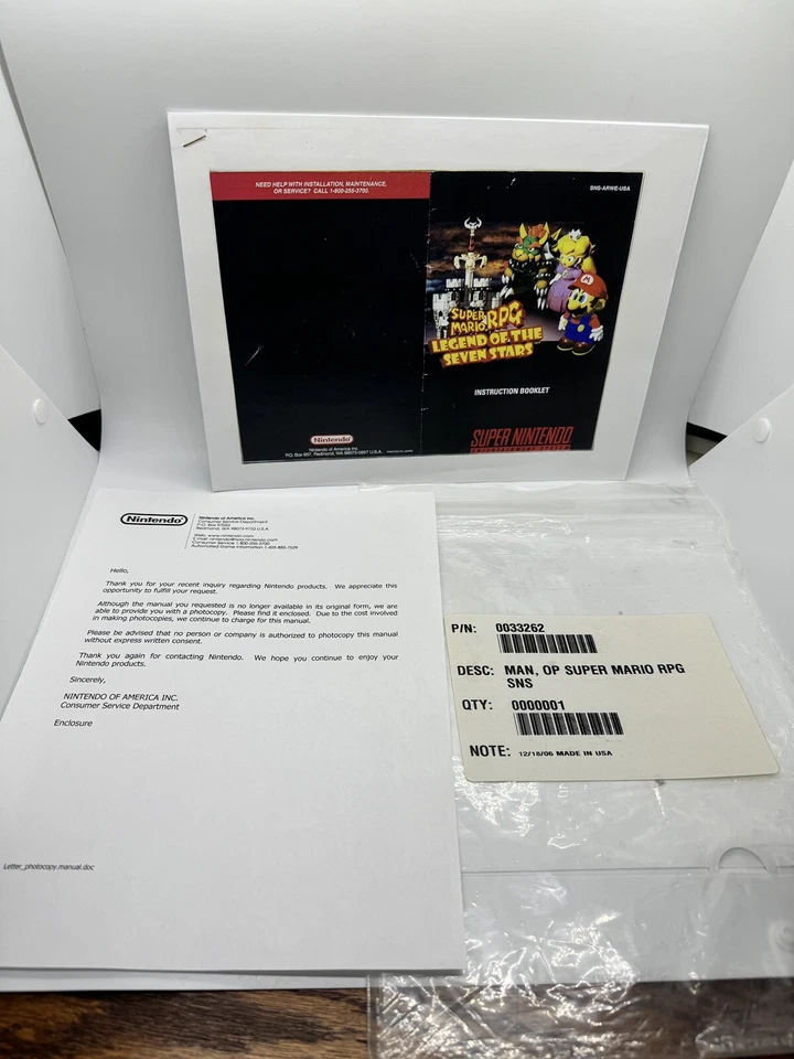 Super Mario RPG Legend Of The Seven Stars SNES Official Nintendo Manual Reprint - Image 1 of 1
