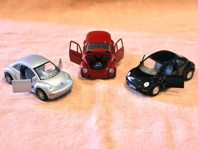 Vintage Lot of 3 VW Volkswagen Beetles Toy Cars Pull Back Action 1/32 - Image 1 of 4