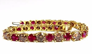 24.14ct Natural Fancy Cinnamon Brown Diamonds Red Ruby Bracelet 18kt Tennis - Picture 1 of 9