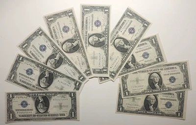 FULL SET OF 1935 PLAIN DOUBLE DATA & ABCDEFGH SET OF 9 AU-UNC SIVLER NOTES-7052A - Image 1 of 4