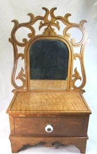 Salesman's Sample VICTORIAN Oak SHAVING Dresser With MIRROR Pin Striping Carved