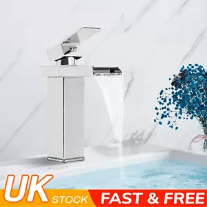 Square Waterfall Bathroom Taps Chrome Basin Mixer Bath Filler Shower Deck Tap - Picture 1 of 15