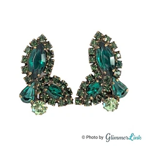 VTG MCM Butterfly Green Rhinestone Ear Climber Gold Tone Clip On Earrings - Picture 1 of 7