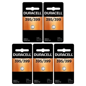 5 x 395/399 Duracell Silver Oxide Batteries (395, 399, AG7, SR57, SR927W, W) - Picture 1 of 2