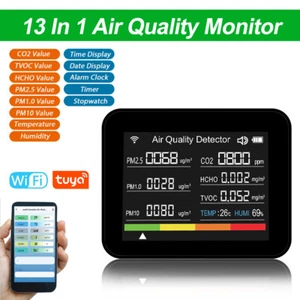 13 IN 1 Air Quality Tester w/WiFi for CO2 TVOC HCHO PM2.5 Temperature Humidity - Picture 1 of 25