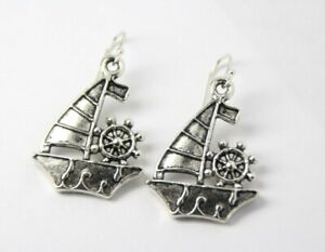 Sailboat Charm Earrings .925 sterling silver hooks pewter Charms 1 1/2" Boat