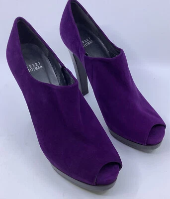 Stuart Weitzman Womens Suede Platform Stiletto Ankle Boots Wine Sz  8.5 Peep Toe - Image 1 of 4