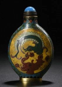 3.4" Marked Old China Copper Cloisonne Palace Dragon Phoenix Snuff Bottle - Picture 1 of 9