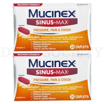 Mucinex Sinus-Max for Pressure Pain & Cough 20 Count Each Lot of 2 - Image 1 of 3