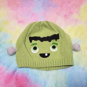 Frankenstein Halloween Beanie Winter Hat Green Knit Boys One Size 12-18 Months - Picture 1 of 8
