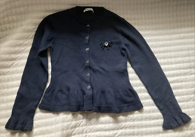Mayoral Brand Size 8 Girls Navy Blue Cardigan Sweater Button Ruffle Ribbed - Image 1 of 4