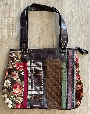 Bolso de Hombro Vintage Reliquia Patchwork Cuero Material Mixto Floral Cartera Foto 1 de 4