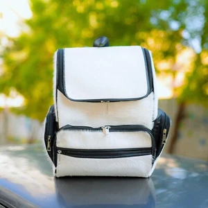 Handgefertigte Rindslederhaare auf weißem Rucksack Druck Schulterrucksack Rucksack Tasche - Bild 1 von 7
