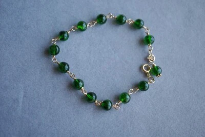 Natural Chrome Diopside Bracelet Deep Green Diopside Link Bracelet 7 inch 6.2mm - Image 1 of 4