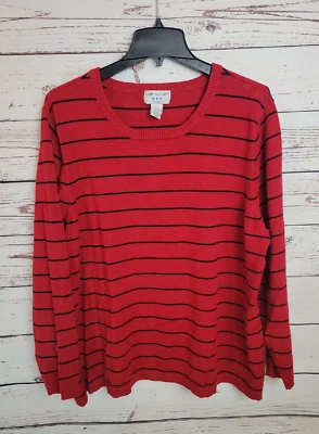 Suéter Pullover Covington Rojo Tejido a Rayas Manga Larga Para Mujer Talla Grande 20-22W Foto 1 de 4