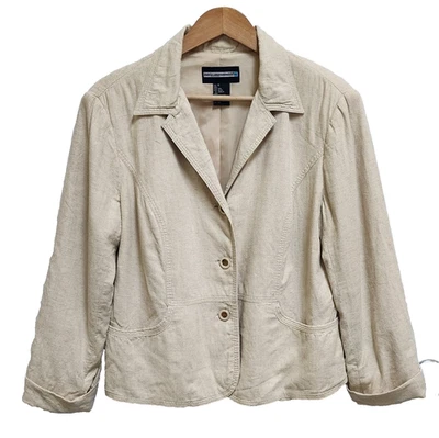 Blazer mujer Requirements 12 beige mezcla de lino botones bolsillos elásticos Lagenlook Foto 1 de 4