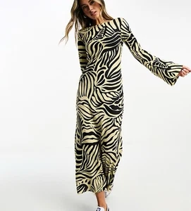 ASOS DESIGN viscose slash neck midi dress with v-back detail in mono print 6 - Picture 1 of 5
