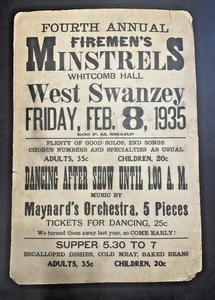 1935 Vintage Firemen’s Community Event Poster, West Swanzey NH - 20” Original - Picture 1 of 7