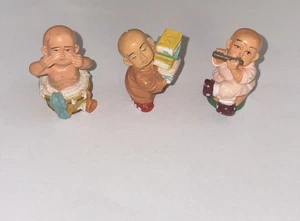 Vintage Shaolin Bald Monk Boys Figures Carrying Books Water Pail Flute - Picture 1 of 4
