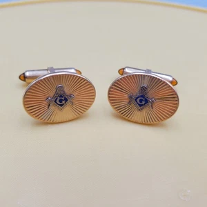Vintage Krementz Gold-Plated Masonic Cufflinks – Square & Compass "G" Emblem - Picture 1 of 5