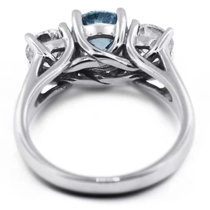 3.35ct Blue SI2 Round Natural Certified Diamonds 18k Classic Three-Stone Ring - Picture 1 of 11