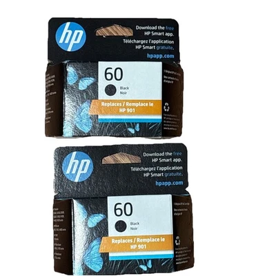 Pack of 2 HP 60 Black Ink Cartridge - CC640WN Exp 03/2026+ 10/2026 - Image 1 of 4